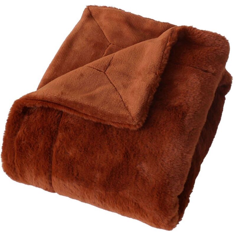 Plaid imitation fourrure double face flanelle Cuivre 125x150 cm