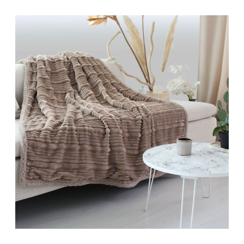Plaid effet velours côtelé taupe 130x170cm - 130x170cm - Taupe