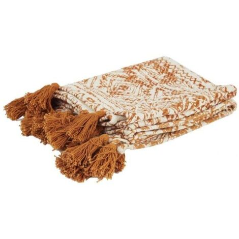 The Home Deco Factory – Plaid coton imprimé ocre 120x150 cm – Douceur et confort – Touche décorative pour intérieur – Idéal sur canapé ou fauteuil