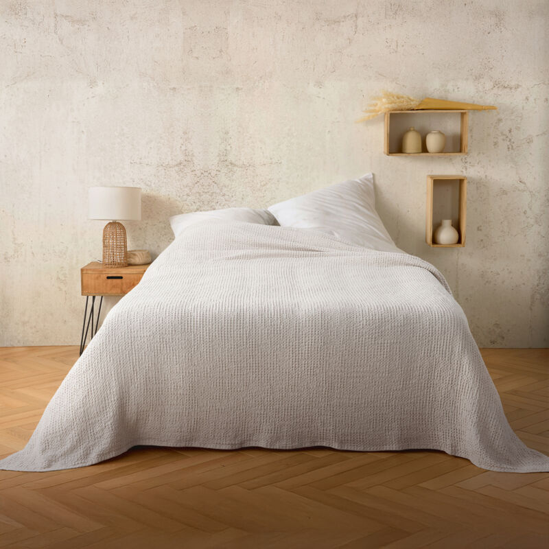 Plaid ou couvre lit 100% coton nid d’abeille Blanc 125x150 cm