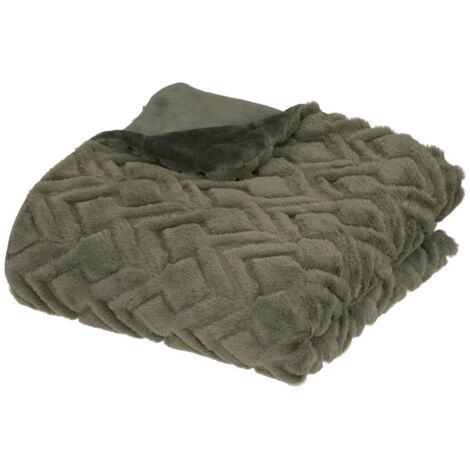 Plaid en Flanelle et Fourrure Vert Kaki 120x160 cm - Atmosphera