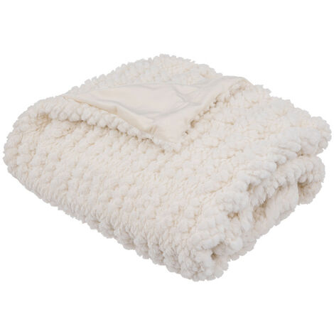 Plaid en Fourrure Beige Lin embossé 125 x 150 cm - Feeric Christmas - Ecru