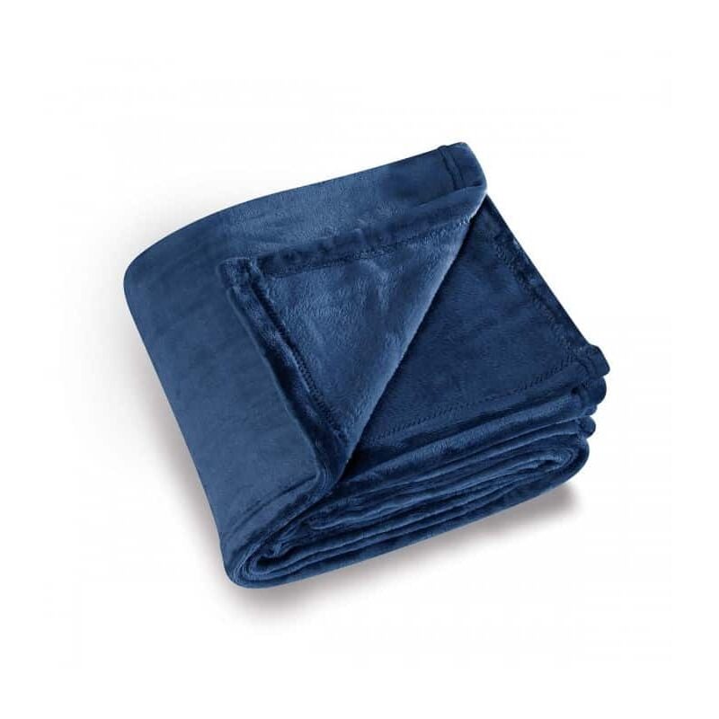 Plaid microfibre polaire uni bleu - 130x180cm - Bleu
