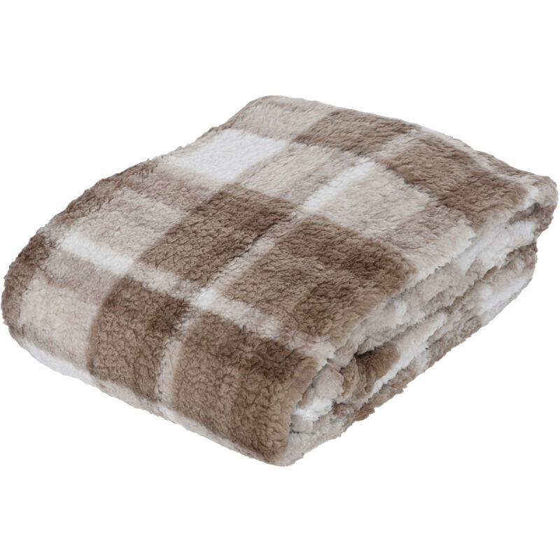 Plaid en polyester à carreaux marron 130x170 cm