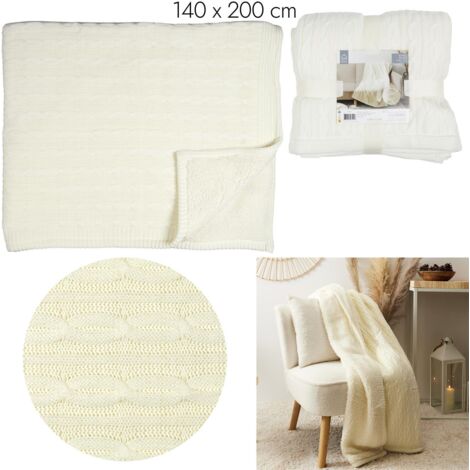 Plaid en polyester sherpa crème 120 x 150 cm Torsade