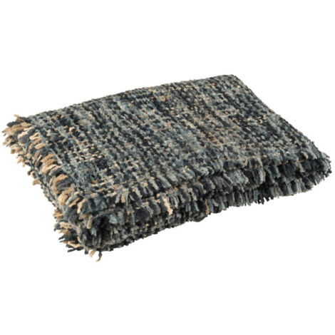 Plaid en Tweed "Cosy" 130x180cm Bleu & Blanc