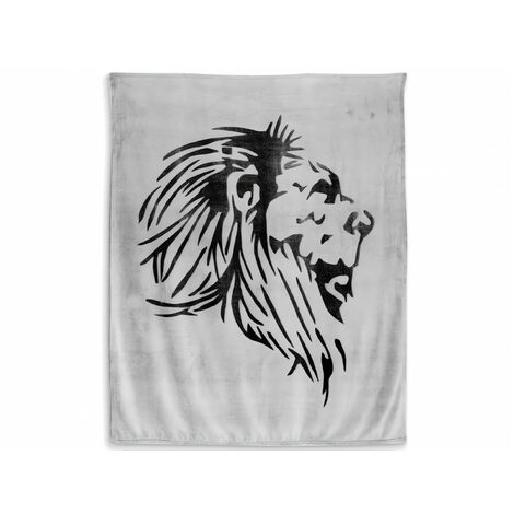 Plaid extra doux 130x150 cm LION noir et gris