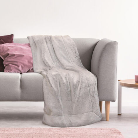 Plaid fausse fourrure collection CARLA 140x200 cm coloris gris