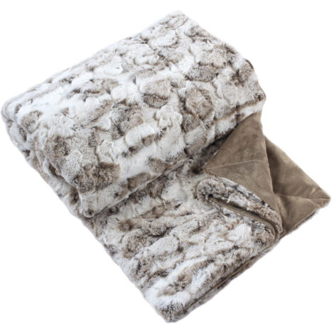 Plaid fausse fourrure doublée polaire 125x150 cm LOU taupe