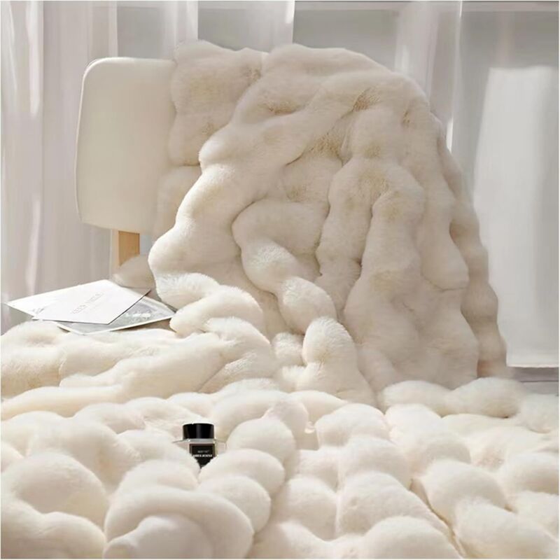 Plaid fausse fourrure lapin double face, couverture décorative pour maison, voyage ou camping