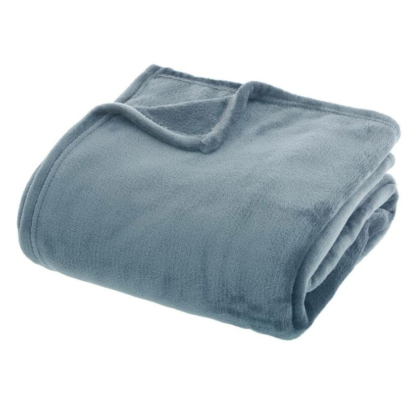 Atmosphera - Plaid uni bleu orage - Flanel - l 230 x l 180 cm - Livraison gratuite