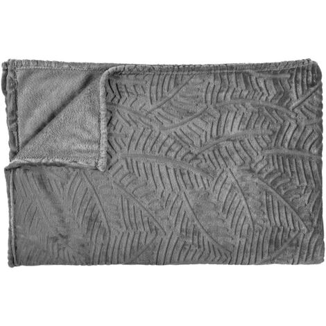 Plaid Flanelle 150x200cm Embossé Motif Feuilles Gris