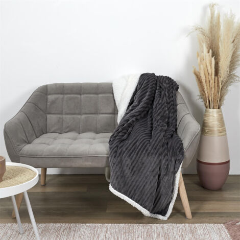 Plaid flanelle côtelé 180x220 cm SHERPA gris