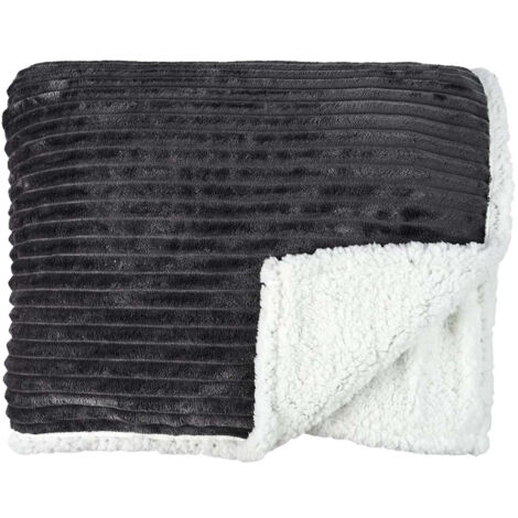 Plaid Flanelle Côtelé 180x220cm Gris Anthracite et Sherpa