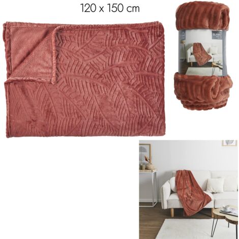 PLAID FLANELLE EMBOSSE TERRACOTTA 120X150CM M12