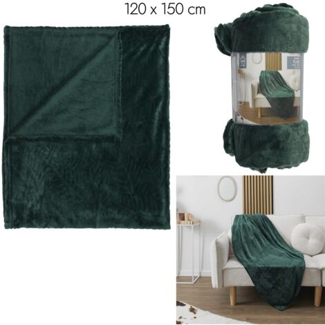 MOBILIBRICO Plaid Flanelle Embosse Vert Sapin 120x150cm M12