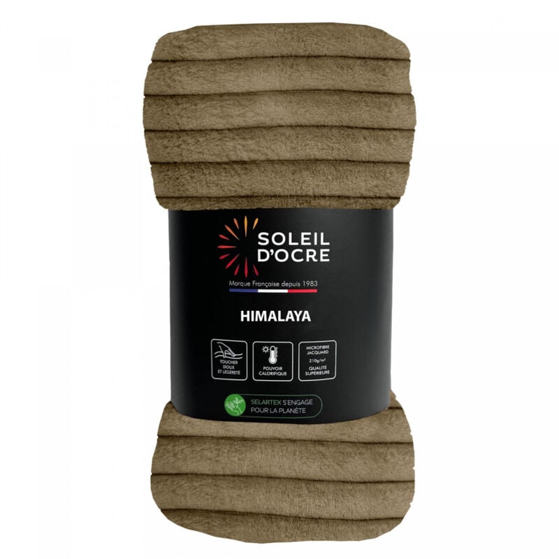 Plaid flanelle et velours 120x160 cm himalaya camel, par Soleil d'ocre