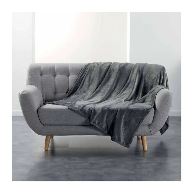 Plaid Uni en Flanelle "Flanou" 180x220cm Gris
