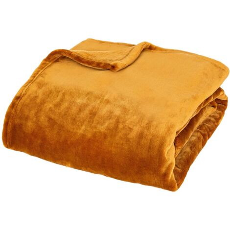 Plaid Flanelle Fourrure Jaune Moutarde 130 x 180 cm - Atmosphera