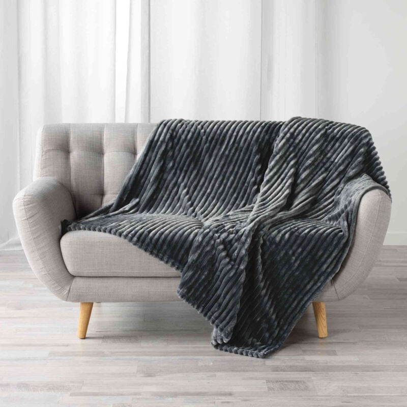 Plaid flanelle jacquard uni Kalie anthracite 125x150 cm