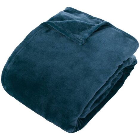 Plaid flanelle Ollis bleu egéen 260x240cm - Atmosphera créateur d'intérieur