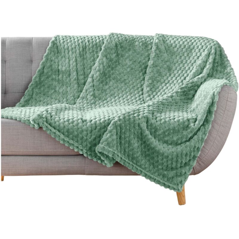 Plaid flanelle relief 125 x 150 cm Mini Breetzy vert sauge Plaid flanelle relief 125 x 150 cm Mini Breetzy vert sauge