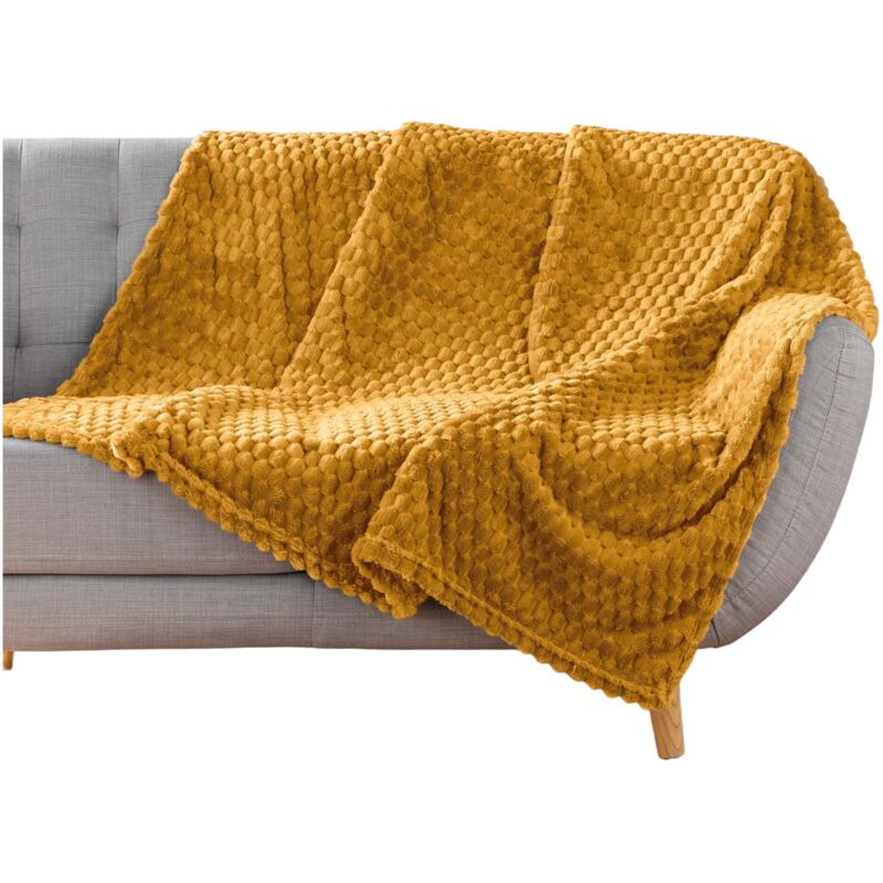 Plaid flanelle relief 125 x 150 cm Mini Breetzy ocre Plaid flanelle relief 125 x 150 cm Mini Breetzy ocre