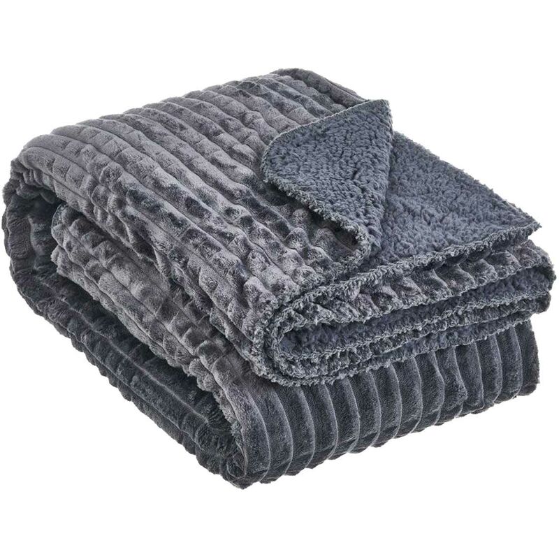 Plaid gris en velours Côtelé Sherpa