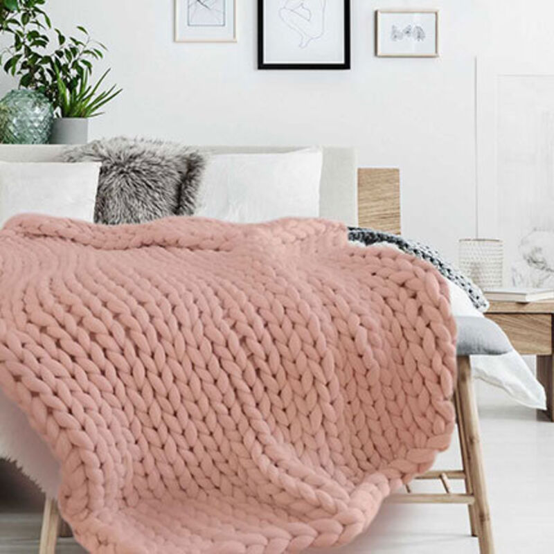 The Home Deco Factory - Plaid grosse maille 120x150 cm rose clair