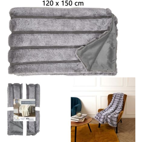 Plaid Imit Fourre Rayures Gris 120x150cm