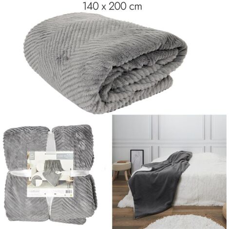 Plaid Imit Fourrure Gris Et Sherpa 140x200cm