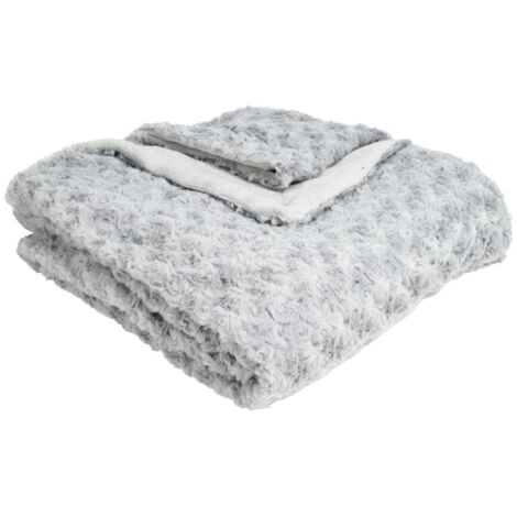 Plaid Imitation Fourrure Bouclée 120x160cm Gris Clair