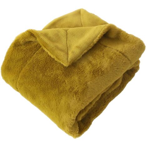 Plaid imitation fourrure double face flanelle Bronze 125x150 cm