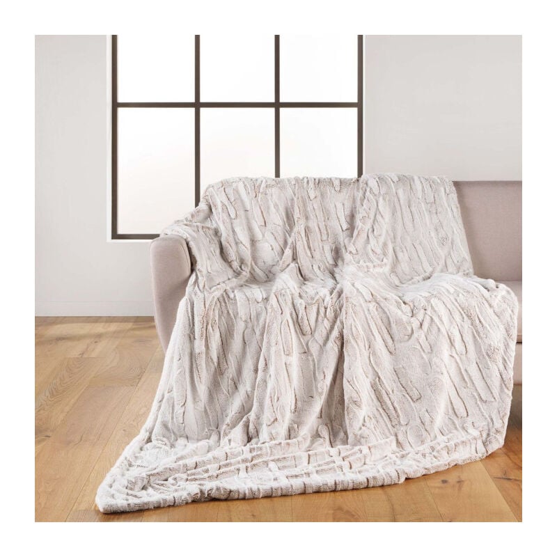 Plaid Imitation Fourrure 'Lynx' 125x150cm Naturel