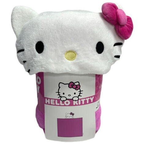 Plaid in pile con cappuccio 3D - HELLO KITTY - Rosa - 120 x 150 cm