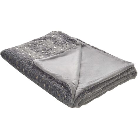 Plaid in poliestere grigio 150 x 200 cm motivo a stelle dorate coperta Alazeya