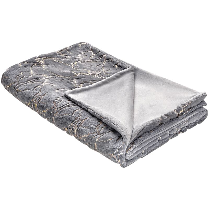 Beliani Plaid In Poliestere Grigio 150 X 200 Cm Con Motivo Dorato C...