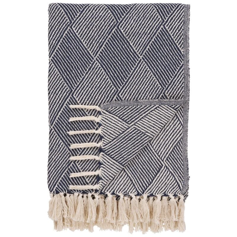 Plaid Izmir, Coton, Polyester, Bleu, 130x180x0,5 cm