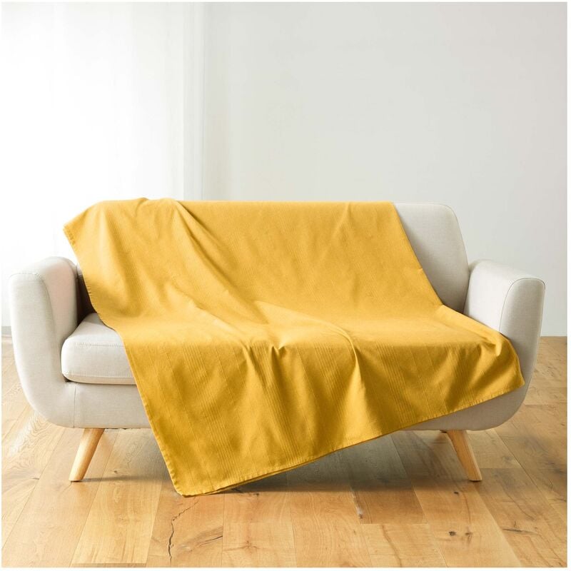1001kdo - plaid jete de lit fauteuil 180 x 220 cm lucilia jaune