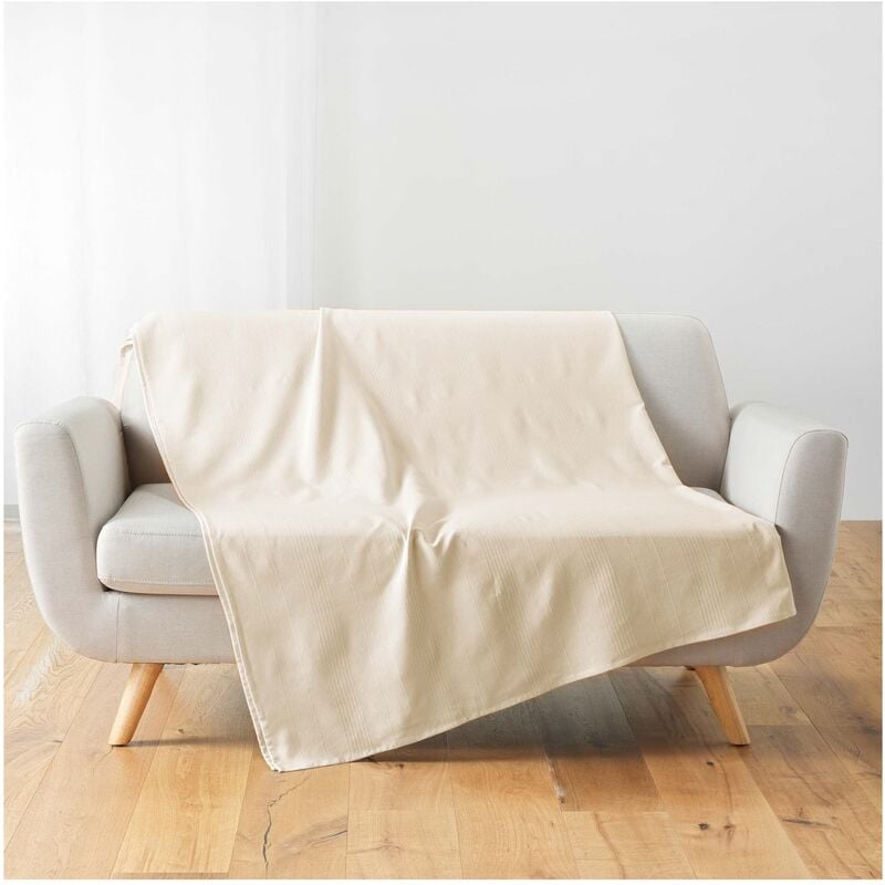1001kdo - plaid jete de lit fauteuil 220 x 240 cm lucilia naturel