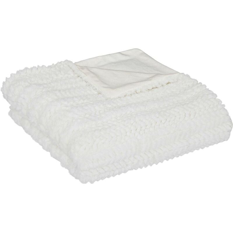 Plaid Liani en fausse fourrure 160x120cm blanc ivoire Atmosphera créateur d'intérieur