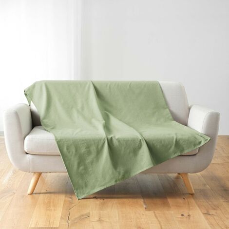 Plaid Lucile en polycoton sauge 180x220