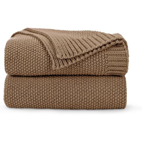 Plaid marron caramel, doux et confortable, en maille torsadée, pour lit, canapé et salon, 127 x 152 cm, marron clair