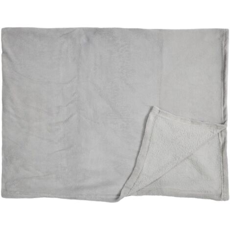 Plaid Microfibre Gris Clair 120x150cm, Doux Effet Sherpa, Lavable en Machine