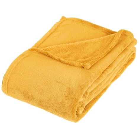 Plaid microfibre jaune moutarde 130x180cm - Atmosphera créateur d'intérieur