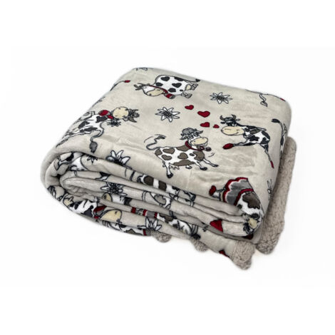 Plaid Morbido Stampato Coperta Calda Inverno Divano Sherpa Disegno Mucchine, misuraSingolocoloreMucchine