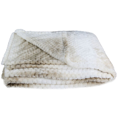 Plaid nid d'abeille 150x200 cm en tissu beige et blanc