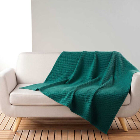 Plaid Nid d'Abeille Uni "Gaufrette" 125x150cm Pétrole