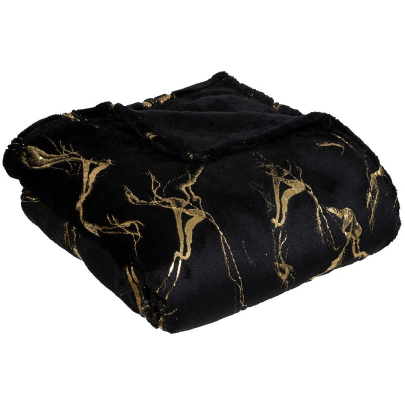 Plaid Noir et Doré effet marbré 130 x 180 cm - Feeric Christmas