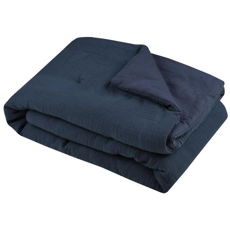 Plaid ou Edredon en gaze de coton 125 x 150 cm Colors bleu marine